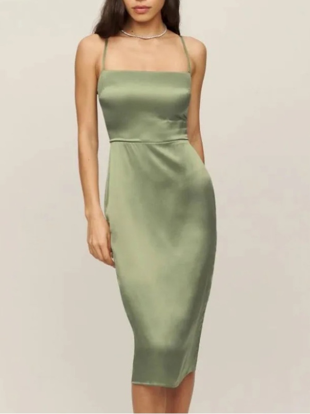 NEW Reformation Silk Oaklie Midi Dress 6 Artichoke Sage Green Fall Glam Wedding